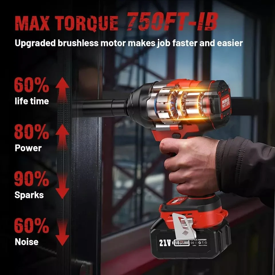 18V 3000 RPM Power Impact Wrench 1/2 inch 1000N.m Max Torque Cordless Impact Gun 4 Sockets 4000mAh Battery Speed Trigger LED