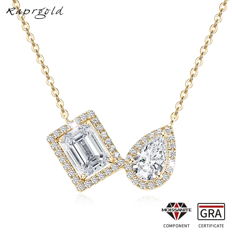 

RAPRGOLD Emerald Cut Moissanite Pear Pendant Necklaces 925 Sterling Silver Necklace Chain for Women Wedding Jewelry Gift collar