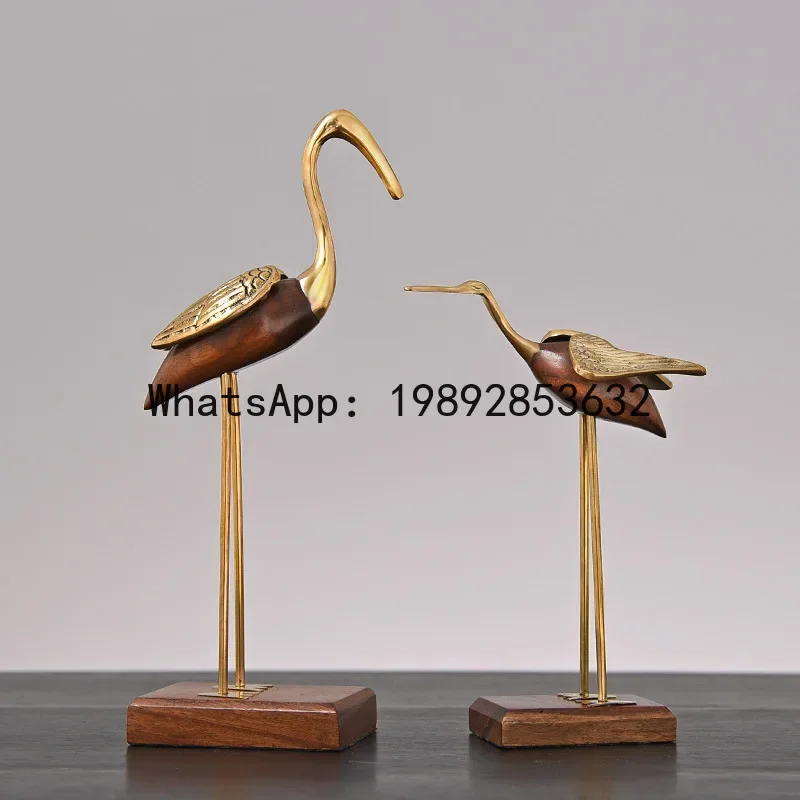 

U2 Wooden Pot Ornament Crane Bird Swan Simulation Animal Sculpture Brass Metal Sculpture Home Decoration Decorative Figurines