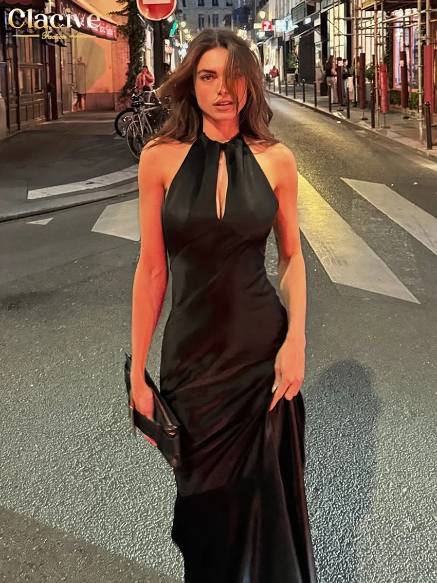 Clacive sexy slanke zwarte sat - Maxi Dress Halter recensie en prijs
