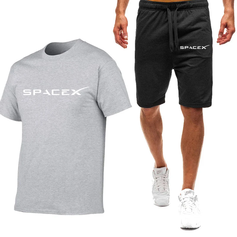 

Лето 2022, мужская свободная повседневная удобная футболка с логотипом SPACEX SPACE X ELON и круглым вырезом, большой размер + короткие брюки, костюмы