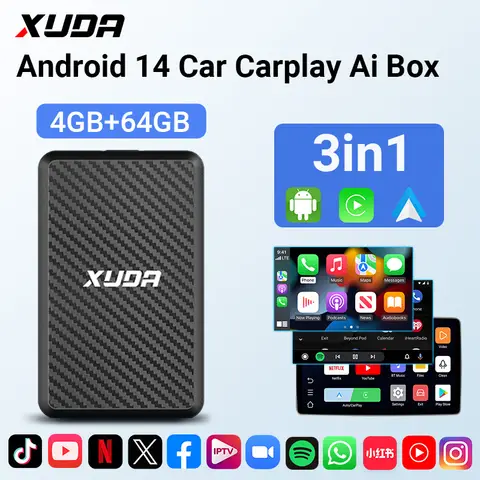 XUDA 안드로이드14 무선 CarPlay&안드로이드 오토 3in1 쿼드 코어 4+64GB 스마트 박스 내장 유튜브/샤오홍슈 및 기타 앱 지원 XUDA 안드로이드14 무선 CarPlay&안드로이드 오토 3in1 쿼드 코어 4+64GB 스마트 박스 내장 유튜브/샤오홍슈 및 기타 앱 지원