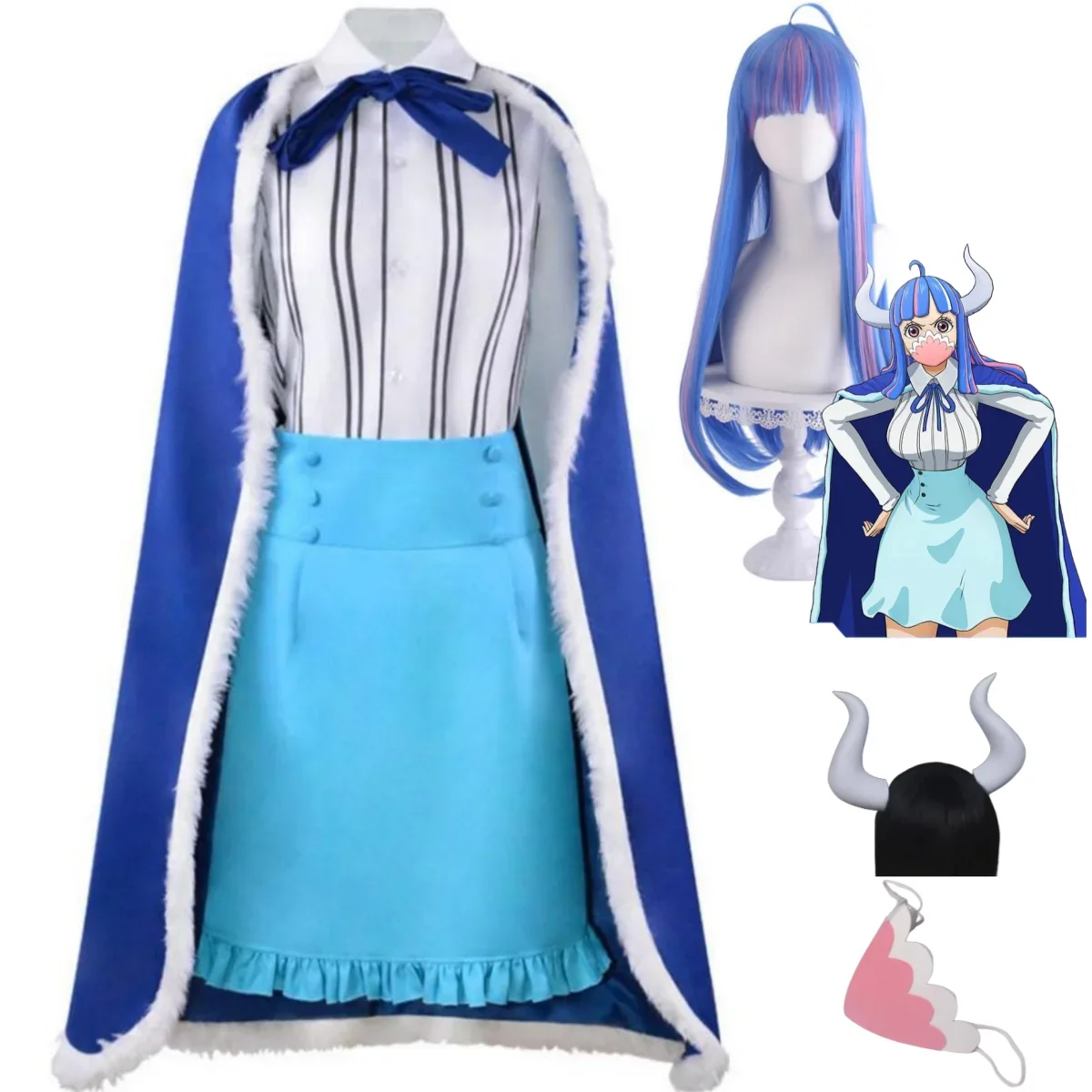 

Anime Ulti Cosplay Costume Hyakuju Kaizokudan Tobiroppo Wig Blue Cloak Skirt Headwear Full Outfit Woman Sexy Christmas Suit