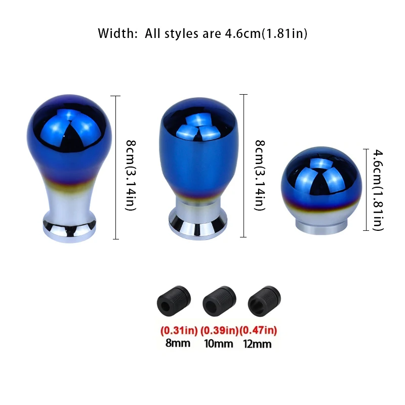 3 Style Car Universal Gear Shift Knob MT Burnt Blue Gear Stick Lever Shifter Knob Handle Ball Aluminum 4.6cm/8cm