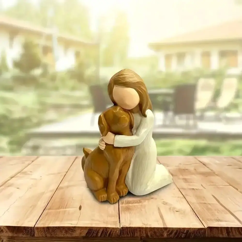 

Crafts Resin Girl Holding Dog Statue Cute Unique Dog Lover Figurine Handmade Creative Miniature Sculpture Gift
