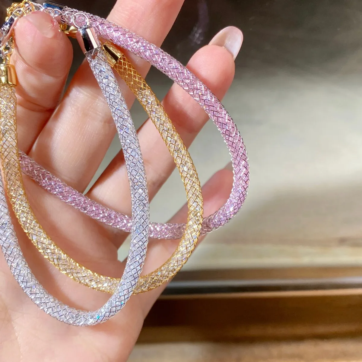 

Money bag bracelet 925 silver sparkling vintage wind premium sense simple versatile full diamond bracelet tube zircon