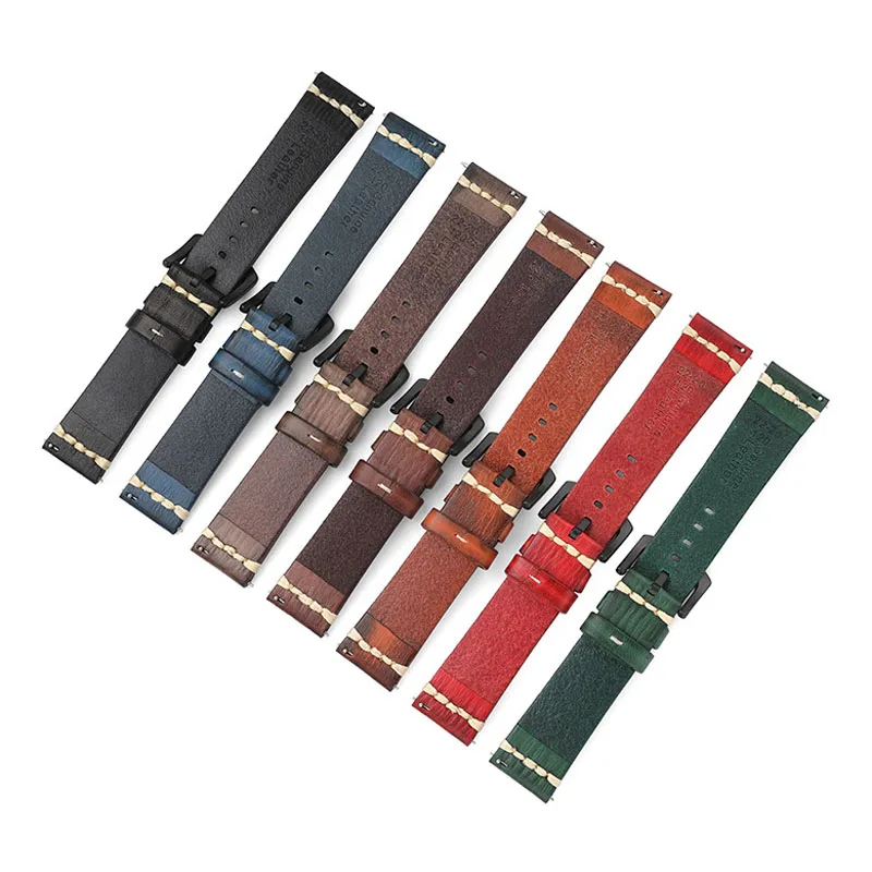 Wood Grain Watch Band 18mm 20mm 22mm 24mm Quick Release Pins Genuine Leather Watch Strap Replacement Wrist Bracelet Belt