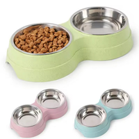 SHGO-Double Pet Bowls Water Feeder Stainless Steel Pet Drinking Dish Feeder Cat Puppy Feeding Supplies Dog Accessories