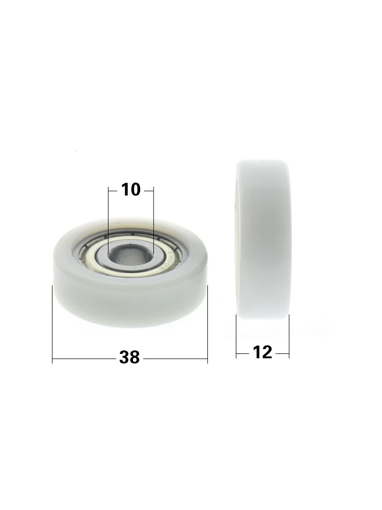 1Pc 10x38x12mm flat 6200 bearing pulley wrapped with white POM formaldehyde screw mechanical equipment