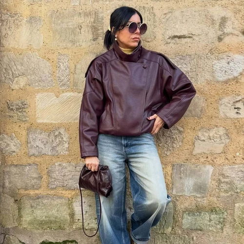 Imagen 2 del producto MUJER, cazadora de piel sintética para mujer, chaqueta cortavientos a la moda, abrigo cálido de invierno para mujer, abrigo para mujer