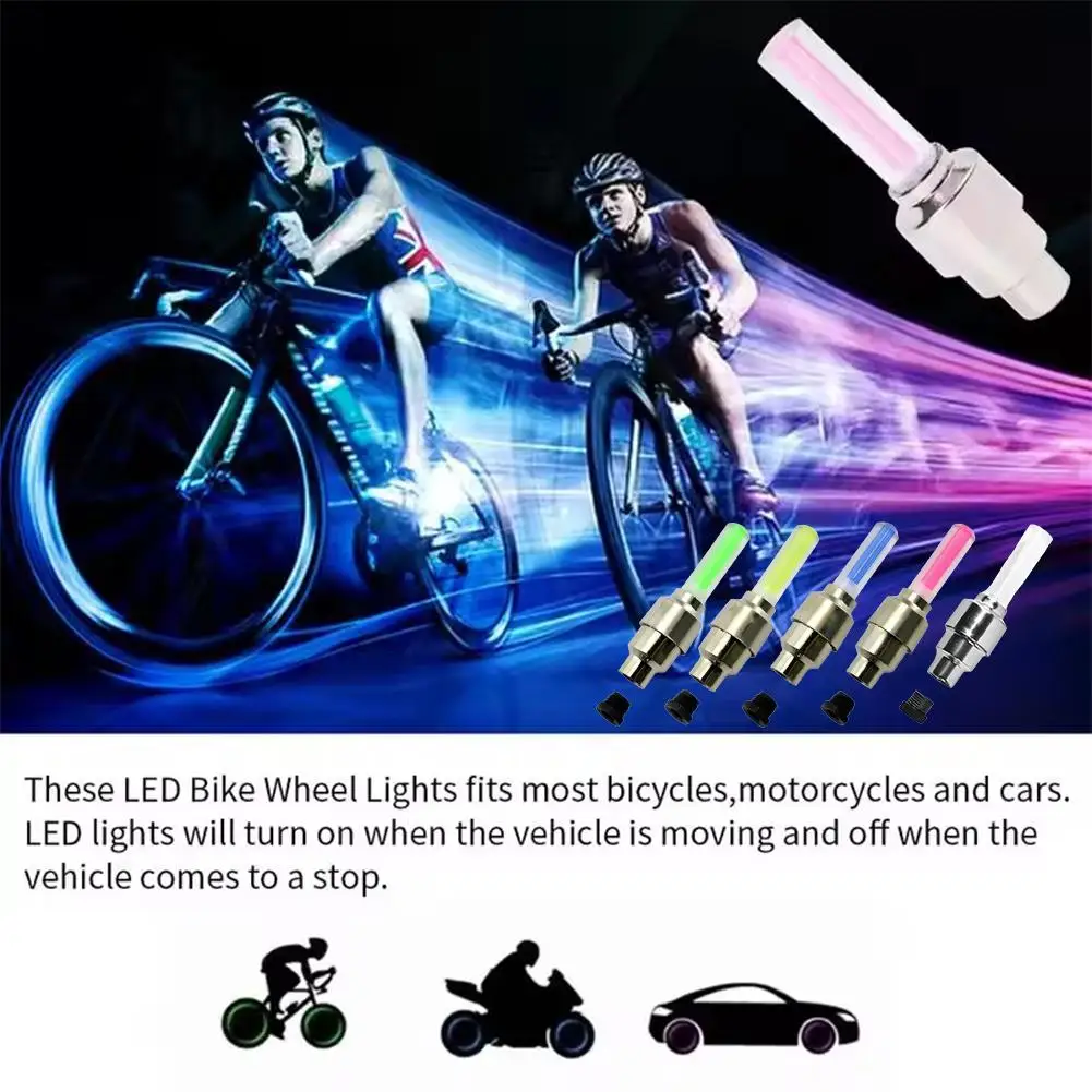 Tampas de válvula de pneu de bicicleta, 2 peças, luz led, acessórios universais, à prova d'água, lâmpada de pneu, roda, luzes de carro neon flas p2g7