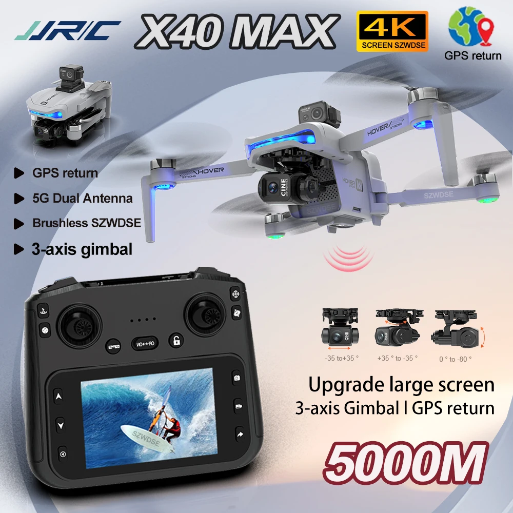 New X40 Max Drone 4K Professional HD Camera 3-Axis Gimbal Aerial 4.5-Inch Large Screen Obstacle Avoidance GPS Security FPV Drone