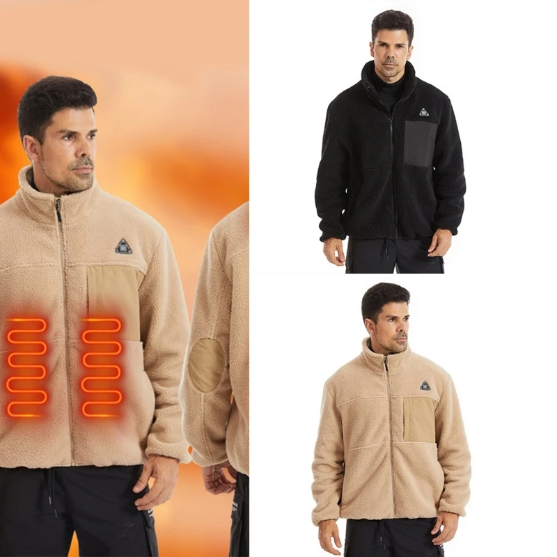 Electric Heated Fleece Jackets for Men Women 4 Zone Heating Long Sleeve Outerwear Coat with Pockets for Outdoor Activity