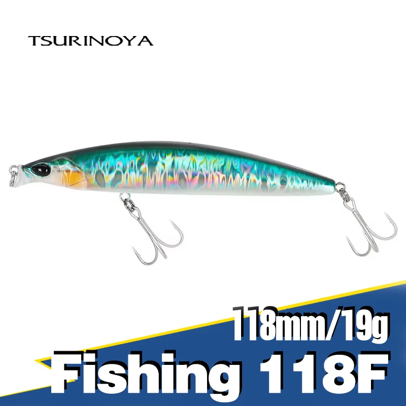 TSURINOYA Sea Fishing Lure 118F Shallow Range Floating Minnow 118mm 19g DW95 Long Casting Magnet Gravity System Hard Bait