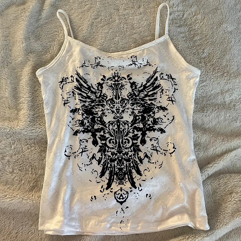 

ropa de mujer cutecore 2000s Clothes Y2k Tank Top Abstract Graphic Tee Artistic Design Casual Streetwear Trendy Summer Fashion
