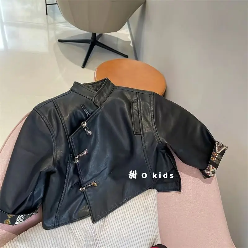 Autumn Winter Fashion Children Casual Windbreaker Leather Jacket Kids Boys Black Motorcycle+Pants Trench Coat Outerwear Clothes