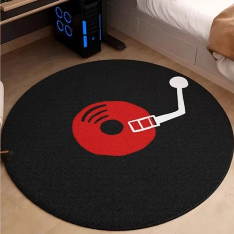 Modern Style Round Carpet Trendy Cool Black Vinyl Record Pattern Bedroom Rugs Advanced Art Home Decor Coffee Table Mats Alfombra