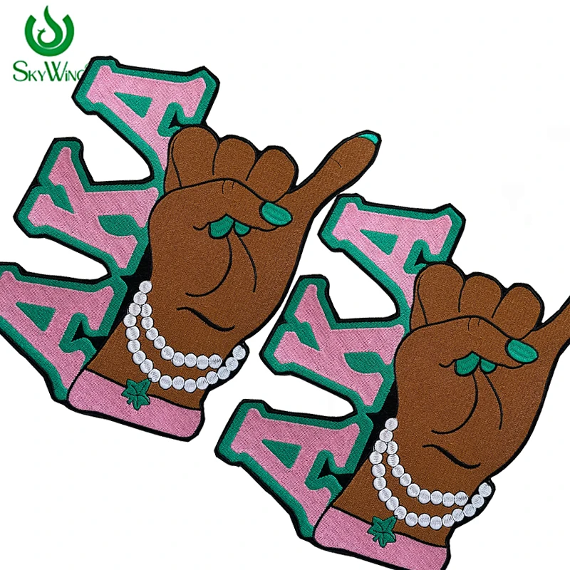 Parche bordado Handsign AKA de 10" para chaqueta, Alpha Kappa Alpha, Sorority Ladies of Greek AKA Preal, planchado