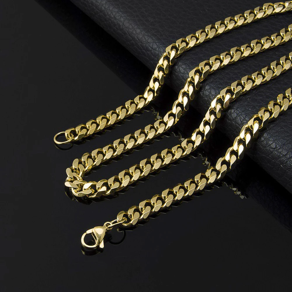 1 Piece Width 3.5/5/7mm Stainless Steel Gold/Black Color Punk Necklace  Cuban Link Chain Male Fashion Jewelry Gifts for Men