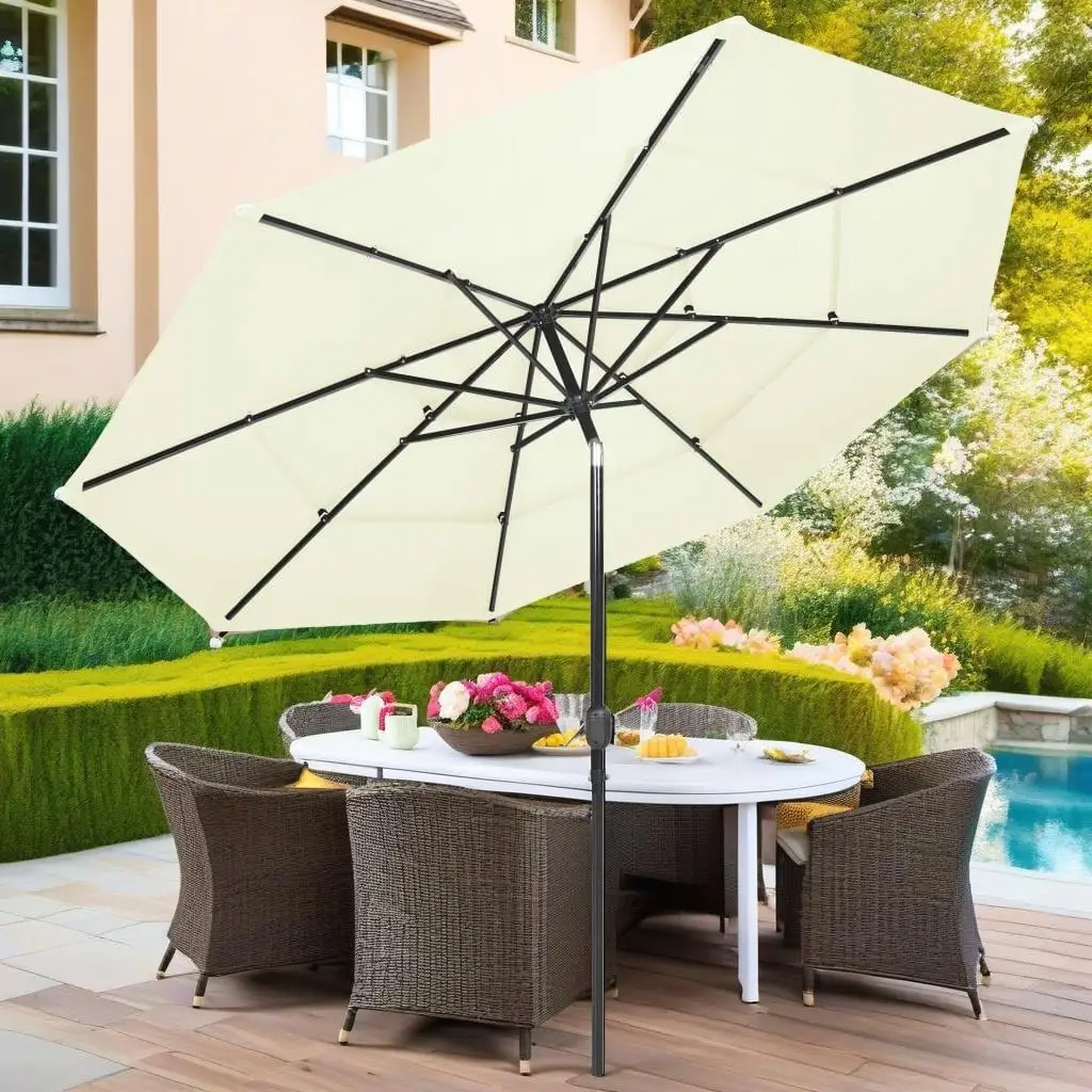 3-Tier Garden Parasol with Aluminum Pole - 3m Outdoor Umbrella for Patio, Beach & Garden Shade