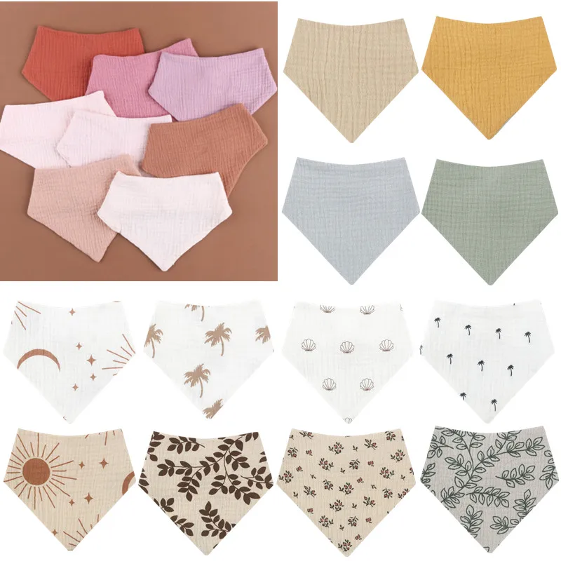 

New Design Cotton Baby Bib Print Gauze Muslin Newborn Feeding Triangle Bibs Adjustable Baby Burp Cloths Saliva Towel Scarf