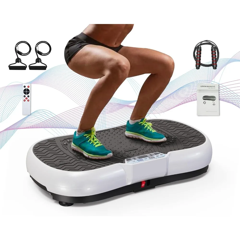 Vibration Plate Exercise Machine 10 Modes Whole Body Workout Vibration Fitness Platform w/ Loop Bands Jump Rope Bluetooth