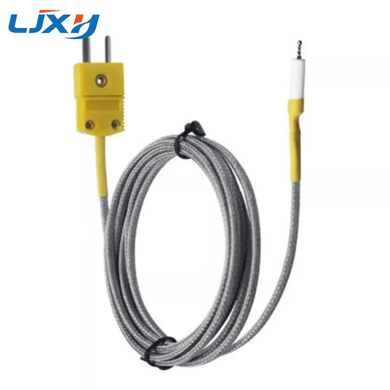 LJXH K-Type Anti-Interference Thermocouple Exposed Ceramic Bead Probe for Gas/Solid Surface Temp 1M/2M/3M/4M/5M with Flat Plug
