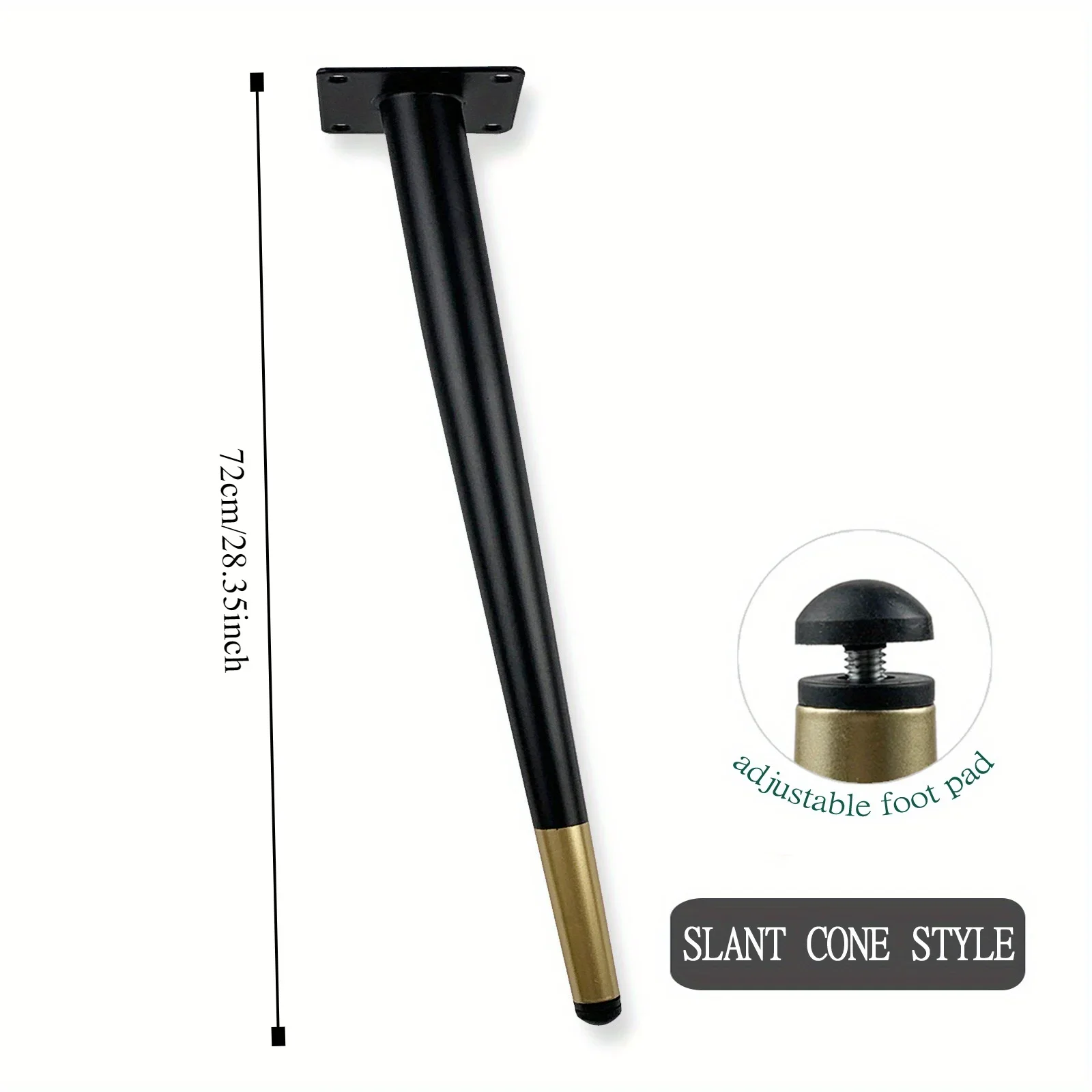 72cm czarny + złoty skośny stół do jadalni nogi sofy, metalowe nogi stołu szafka meble metalowe nogi szafki nogi podporowe