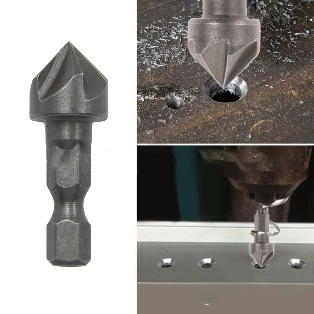 Broca avellanadora de acero de 6 flauta, vástago Hexagonal de biselado de cinco bordes para herramientas de carpintería, cortador de biselado de madera, 1 ud.