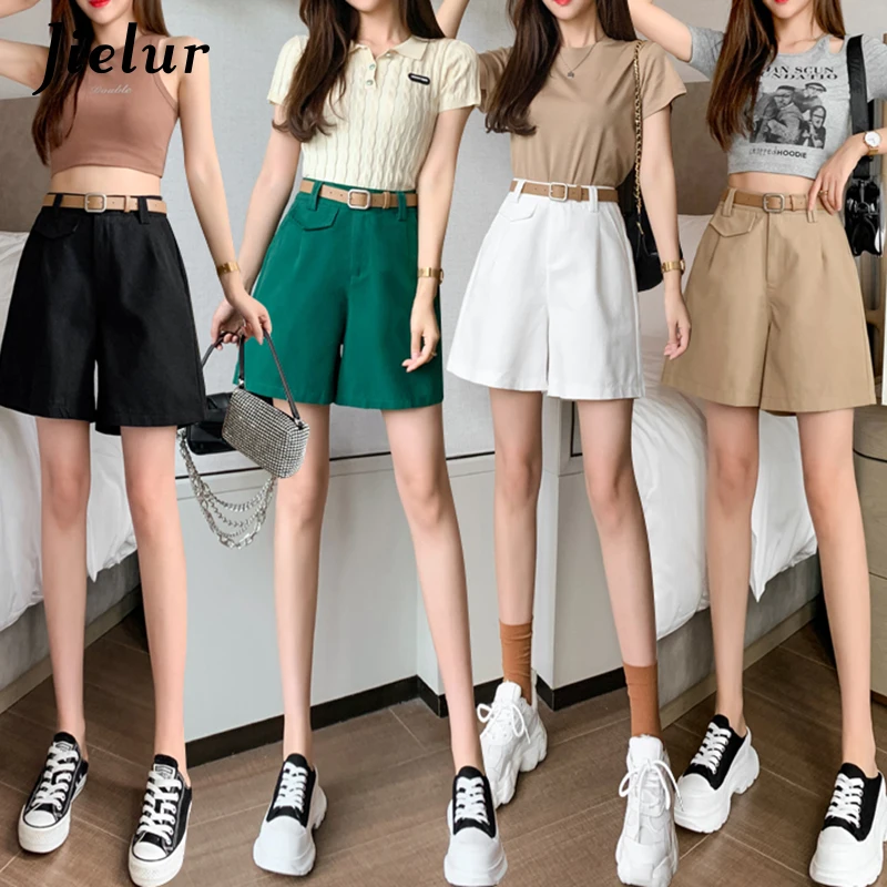 Summer New High-waist Stretch Straight Shorts Womens Casual Wide-leg Five-point Fashion Loose Shorts Femme Black White Short