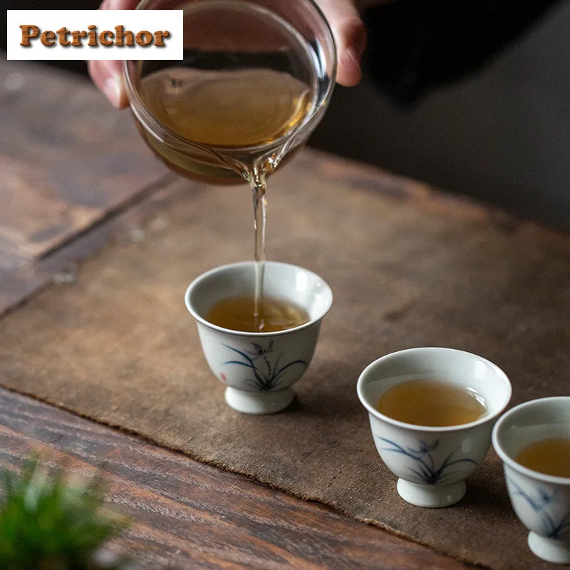 2 قطعة/الوحدة مرسومة باليد ليتل الأوركيد فنجان الشاي الجمالية وعاء الشاي زوج الشاي تذوق رائحة كوب Jianzhan ماستر أكواب المنزلية 45 مللي #2