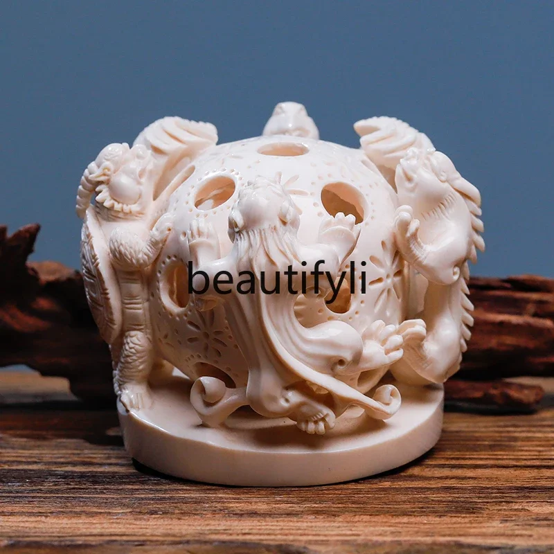 Mammoth ivory four holy beast appreciation display niche original artwork desktop office ornament