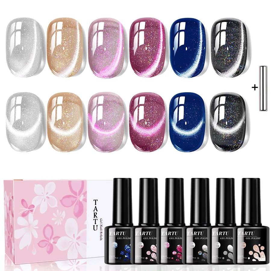 

Cat Eye Gel Nail Polish Set 6pcs, Pink Green Purple 6 Colors Semi-permanent Gel Polish Kit, Soak Off Uv/Led,Nail Art Manicure