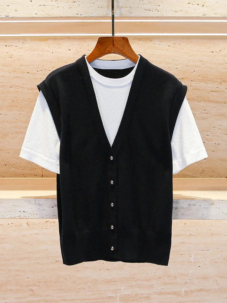 

Sandro Sivos Women's Knitted Top Spring 2025 College Sle Fake Two-Piece Long Sve Low round Ne Regular Fit Chinese Prod...