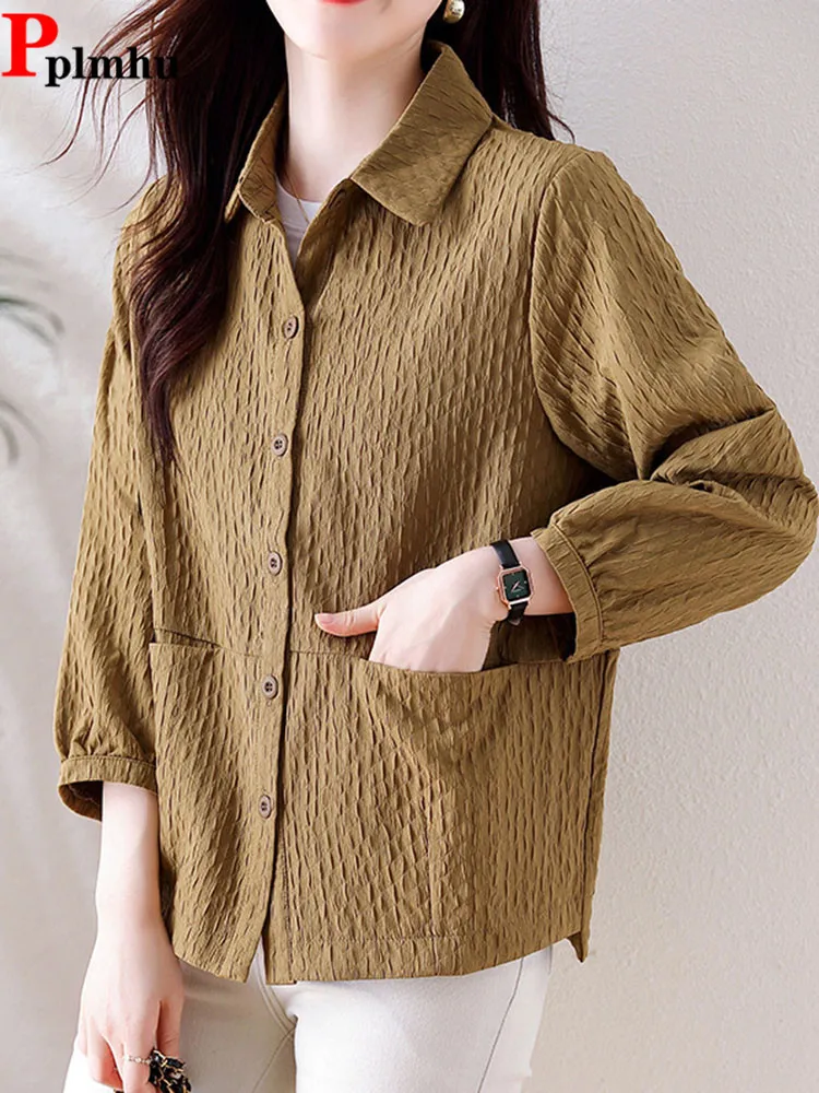 

Thin Women's Casual Jackets Coat Single Breasted Turn-down Collar Fashion Jaquetas Top Korean Long Sleeved Baggy Chaquetas