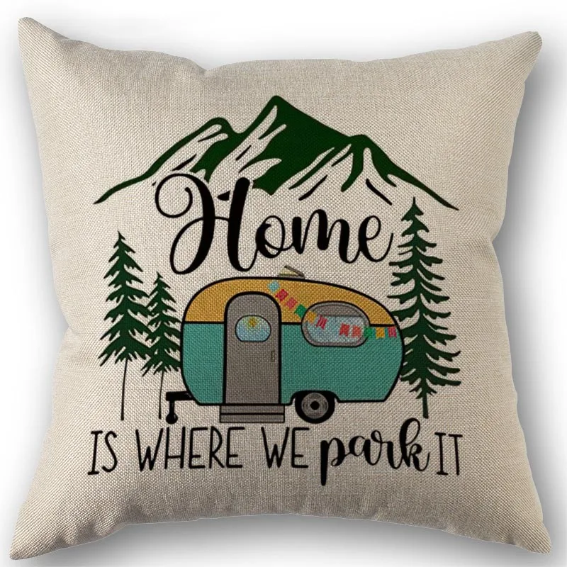 Decorative Cushion Cover Camper Pillowcase Cotton Linen Fabric Square Zipper Pillowcase 45X45cm Wedding Decorative Pillow cover