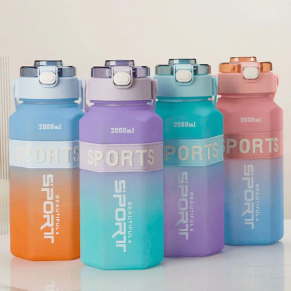

Hexagon 2 Liter Sports Water Bottle PC Frosted Leak Proof Colorful Cup Gradient Color with Straw Fitness Sports Kettle Running