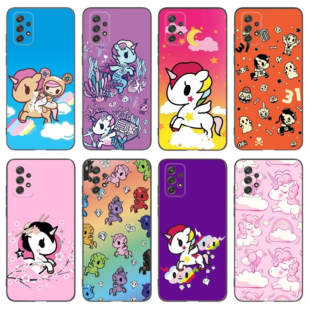 Cute T-Tokidokis Unicorn Phone Case For Samsung Galaxy A13,A21s,A22,A31,A32,A52,A53,A71,A80,A91 Soft Black Phone Cover