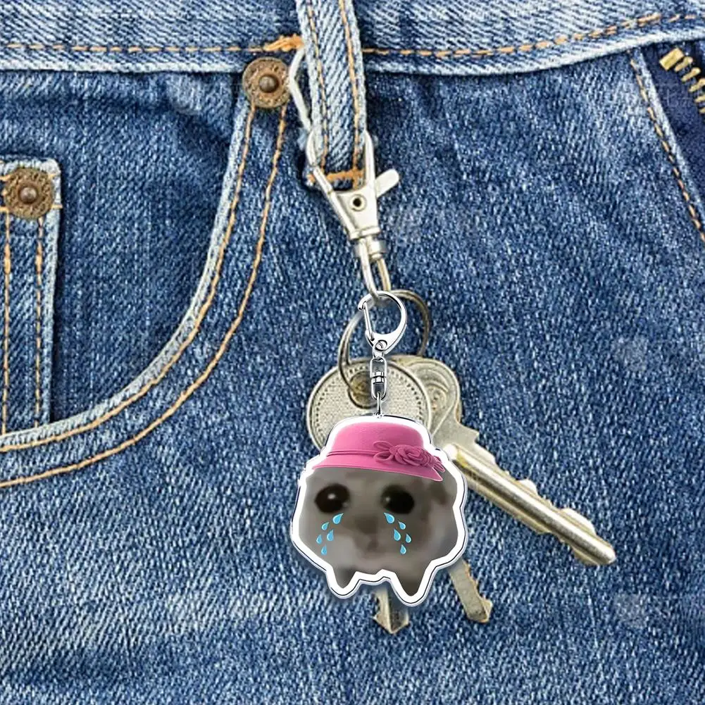 Popular Funny Meme I Am Just A Girl Sad Hamster Key Chain Keychains For Accessories Bag Pendant Keyring Jewelry Fans Gifts