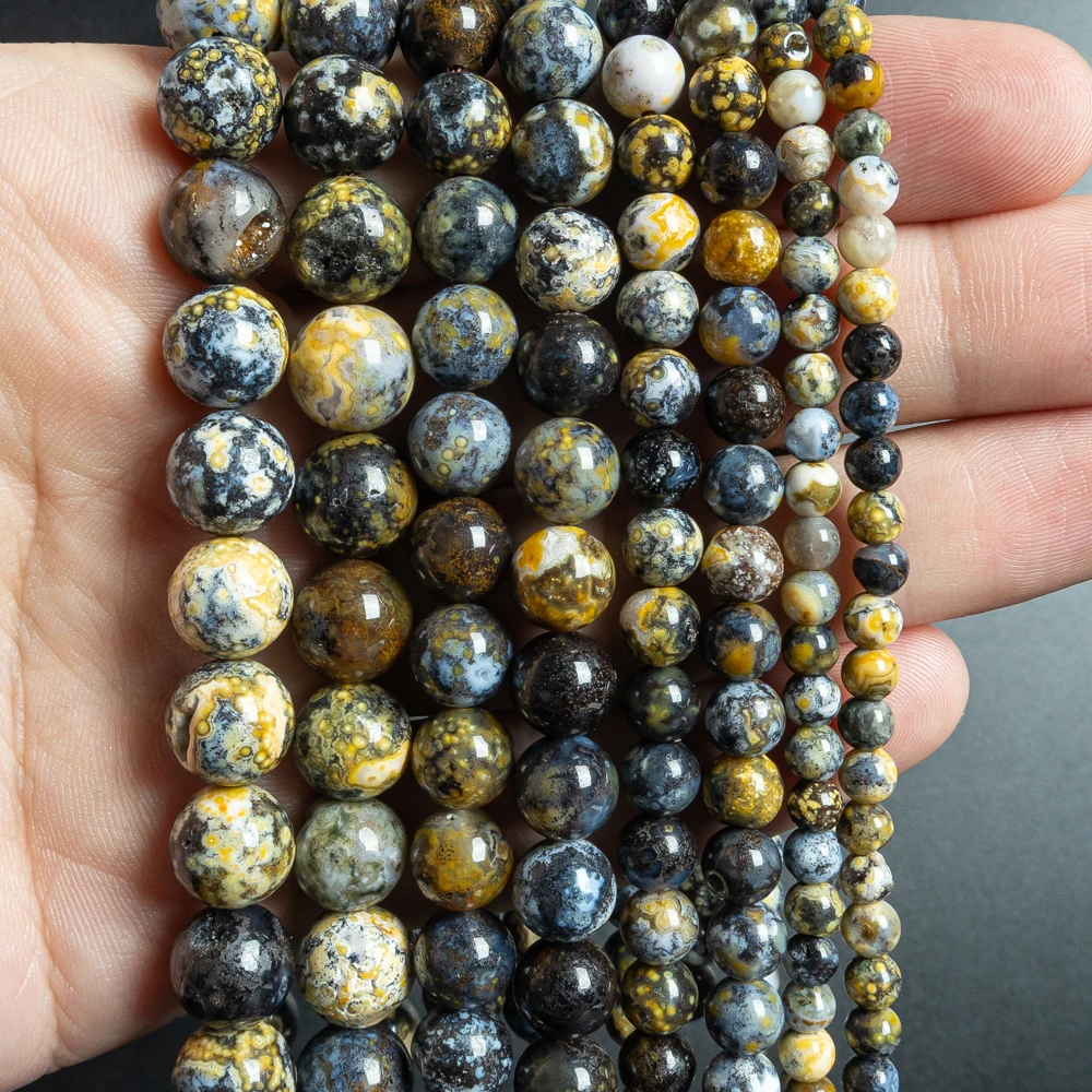 Genuine Gems Natural Blue Ocean Agates Stone Beads Round Loose Beads for Jewelry Making DIY Bracelet Necklace 6 8 10mm 15\