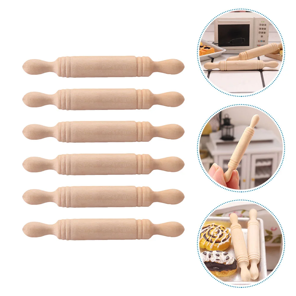 6 Pcs Miniature Rolling Sticks Wooden Kids Toys House Accessories Landscape Prop Tiny Kitchenware Child Play