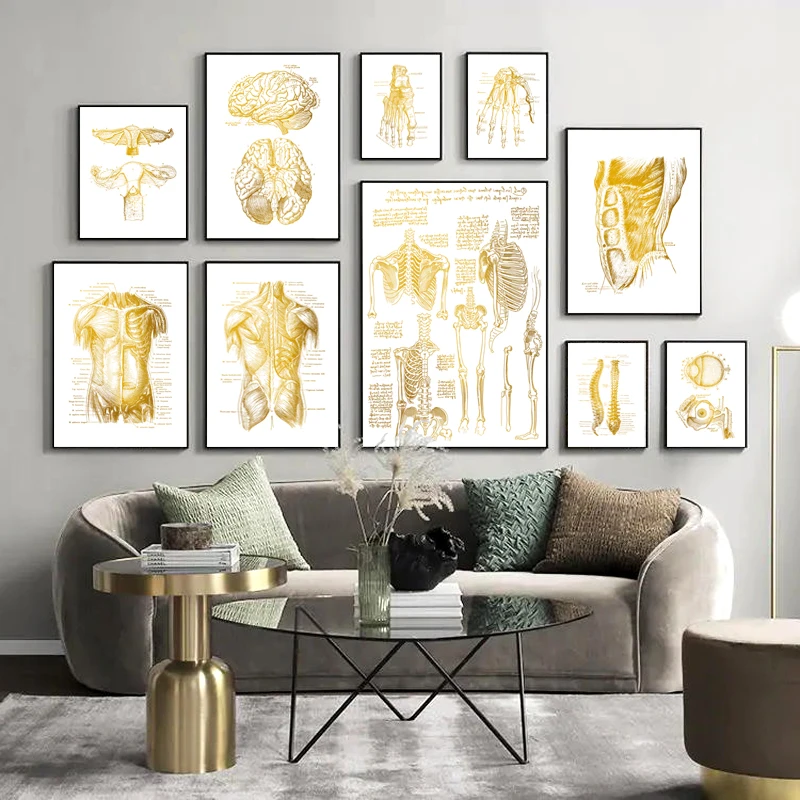 

Abstract Golden Human Organ Canvas Poster Wall Art Print Painting Modern Nordic Living Room Office Home Decoration Frameless