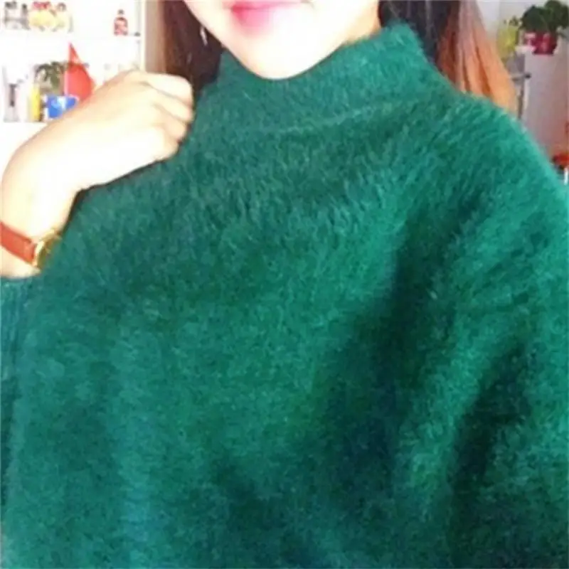 2023 Mohair Thicken Turtleneck Sweater Autumn Winter Sweet Fashion Lantern Sleeve Casual Solid Color Pullover pull femme