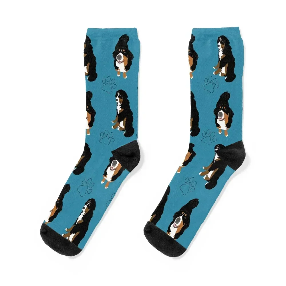 Bernese Mountain Dog Pattern-blue paws Socks floor Stockings man Running christmas stocking Socks For Women Men's