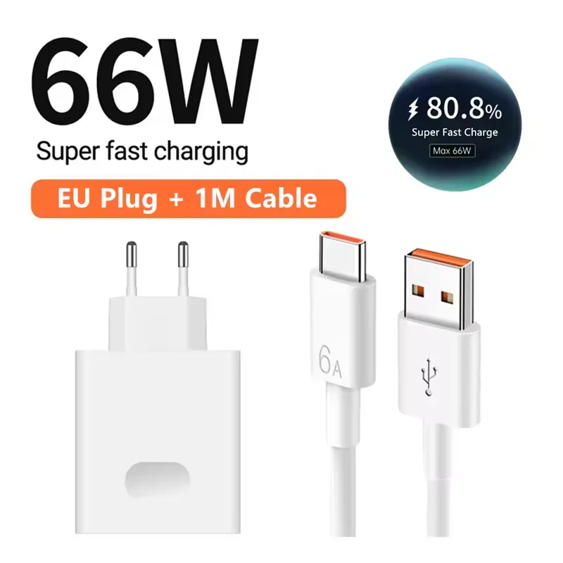 Quick Charge 3.0 USB Charger 66W 6A Super Fast Charging Phone Charger Adapter USB Type C Cable for Huawei Mate 40 50 60 P50 P60