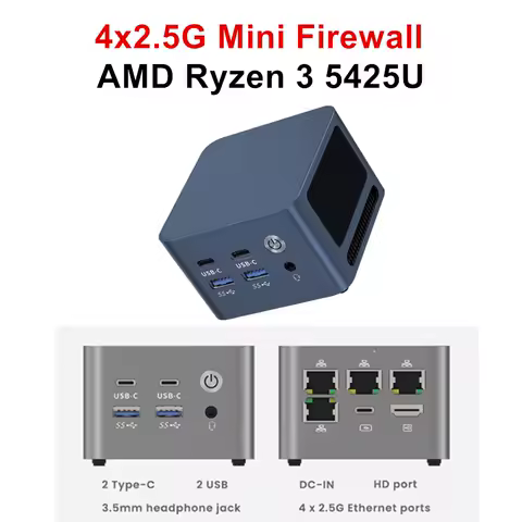 Topton 4x2.5G LAN Firewall Mini PC M1 AMD Ryzen 3 5425U 8GB LPDDR4 4266MHz Pocket Mini Computer Proxmox pfSense OPNsense Server