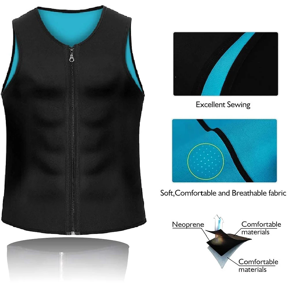 1PCS Zipper Sauna Tank Top for Men, Hot Neoprene Waist Trainer Vest, Sweat Slimming Corset Body Shaper for Workout Exercise