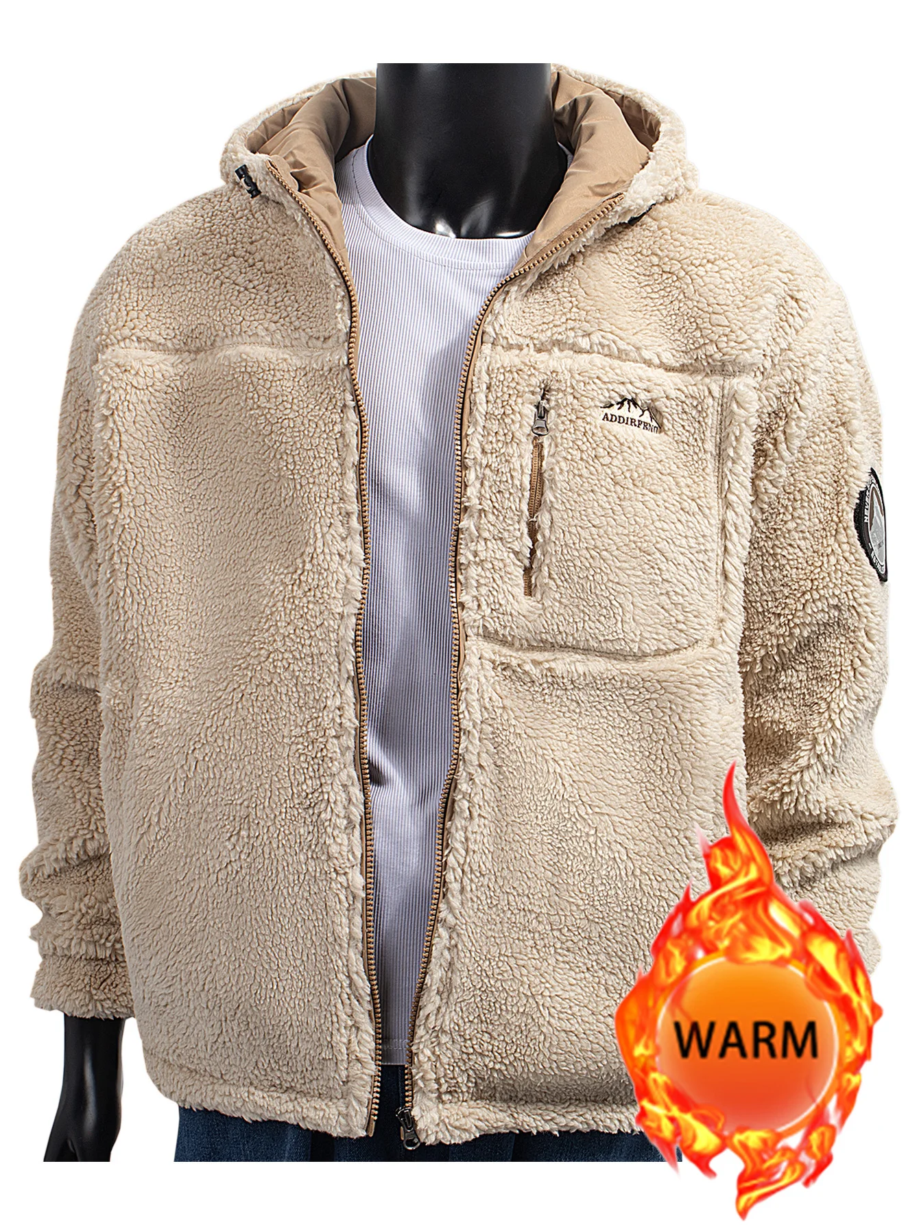 

Мужская флисовая куртка на молнии с капюшоном, утолщенная теплая осенне-зимняя верхняя одежда с карманами и вышивкой, повседневное свободное пальто оверсайз