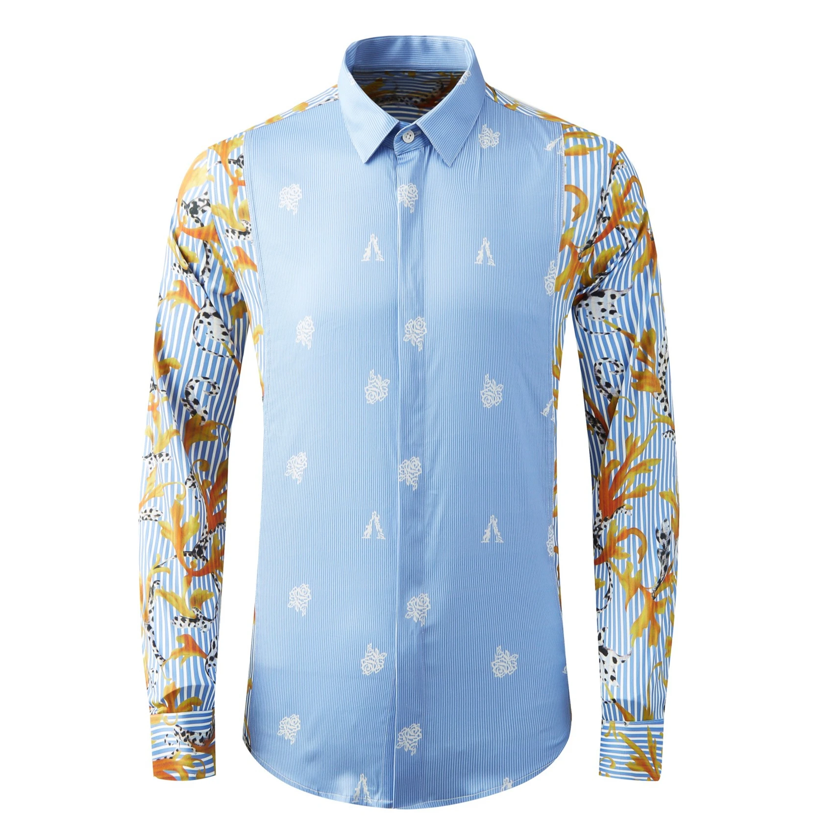 

Autumn Luxury Striped Print Long Sleeved Shirt Men Business Casual Shirts Versatile Social Streetwear Banquet Men's Clothing