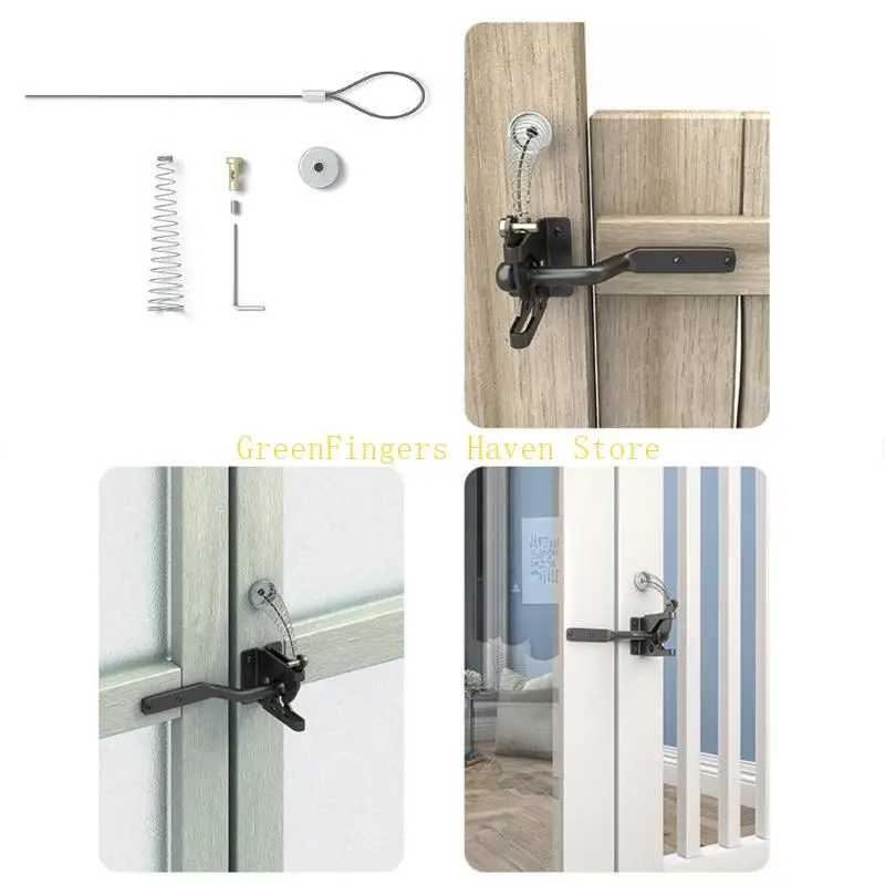F68D Sturdy Black Coated Alloy Gate Latches Pulls and Spring Set Portable Accessory for Security Door Operations 2 Set